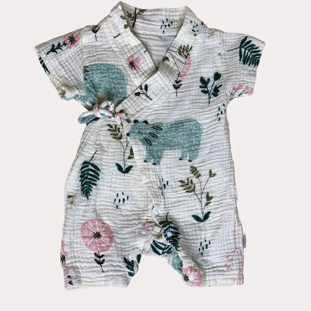 Pauboli Kimono Romper Bear Floral Muslin Baby Girl Infant 3 6 Month?